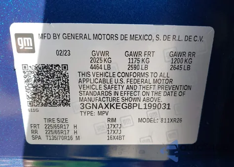 2023 Chevrolet Equinox Fwd Lt from USA, damaged, VIN 3GNAXKEG8PL199031